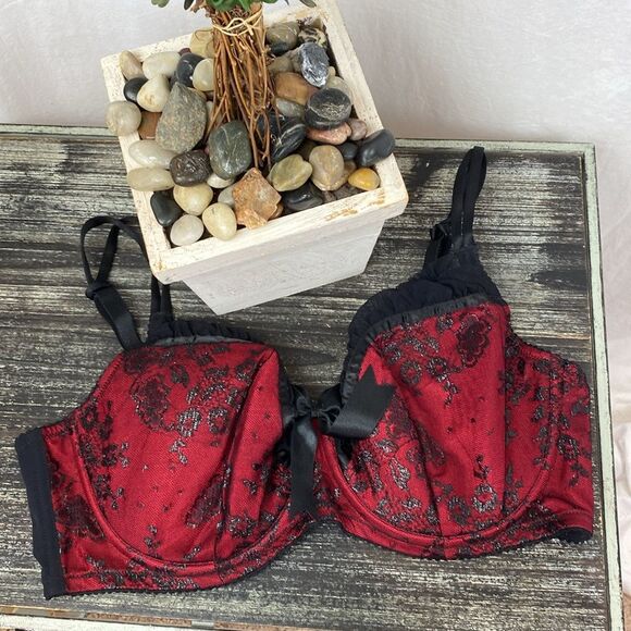 Cacique Black & Red Lightly Lined Underwire Bra 42DD - Picture 1 of 5